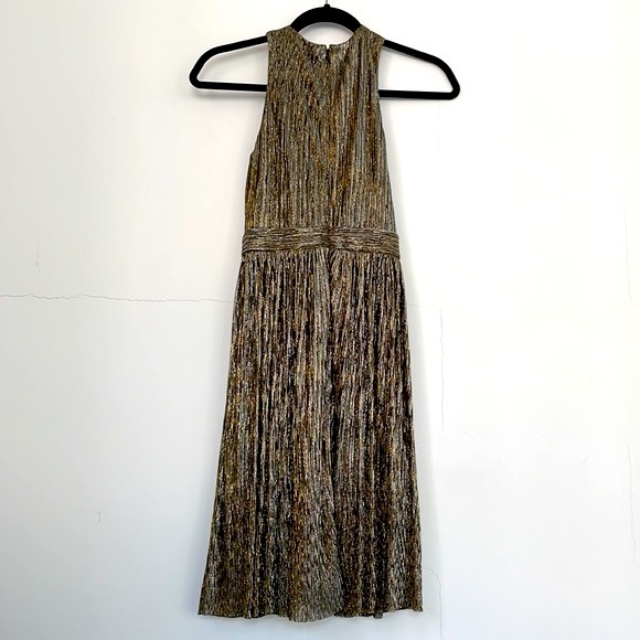 Muse Black and Gold Metallic Cross Knot Sleeveless Dress, Fully Lined, Size 2 - Picture 2 of 16